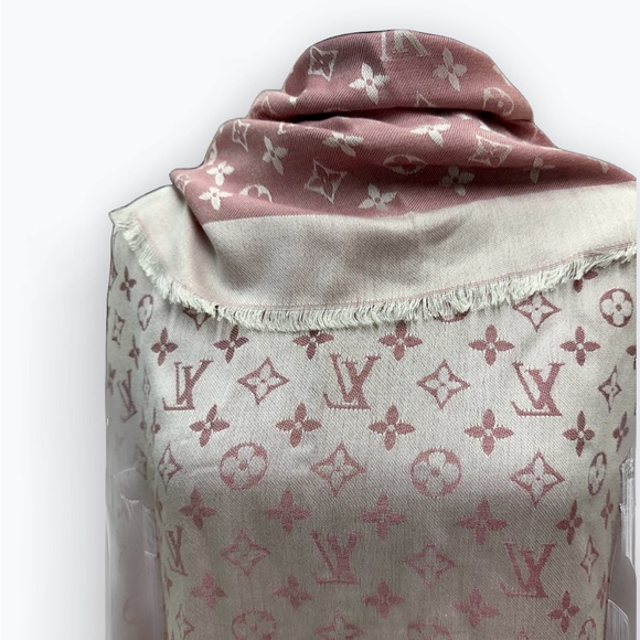 Auth Louis Vuitton Monogram Shine Rose Pink Ivory Shawl LV Wrap Stole Scarf - Picture 6 of 15
